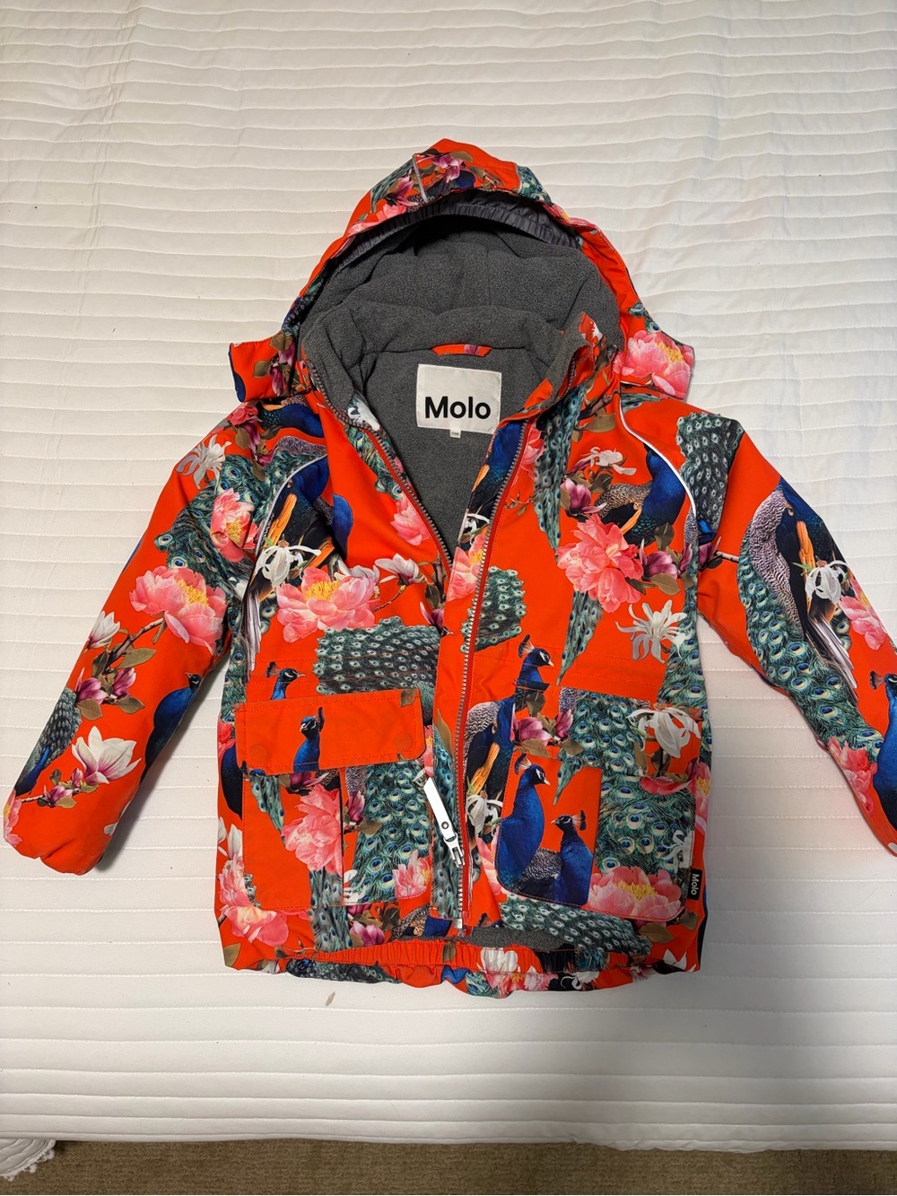 Molo Cathy Peacock Print Hooded Puffer Jacket